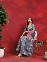 Grey Floral Print Couple Combo - Elganza