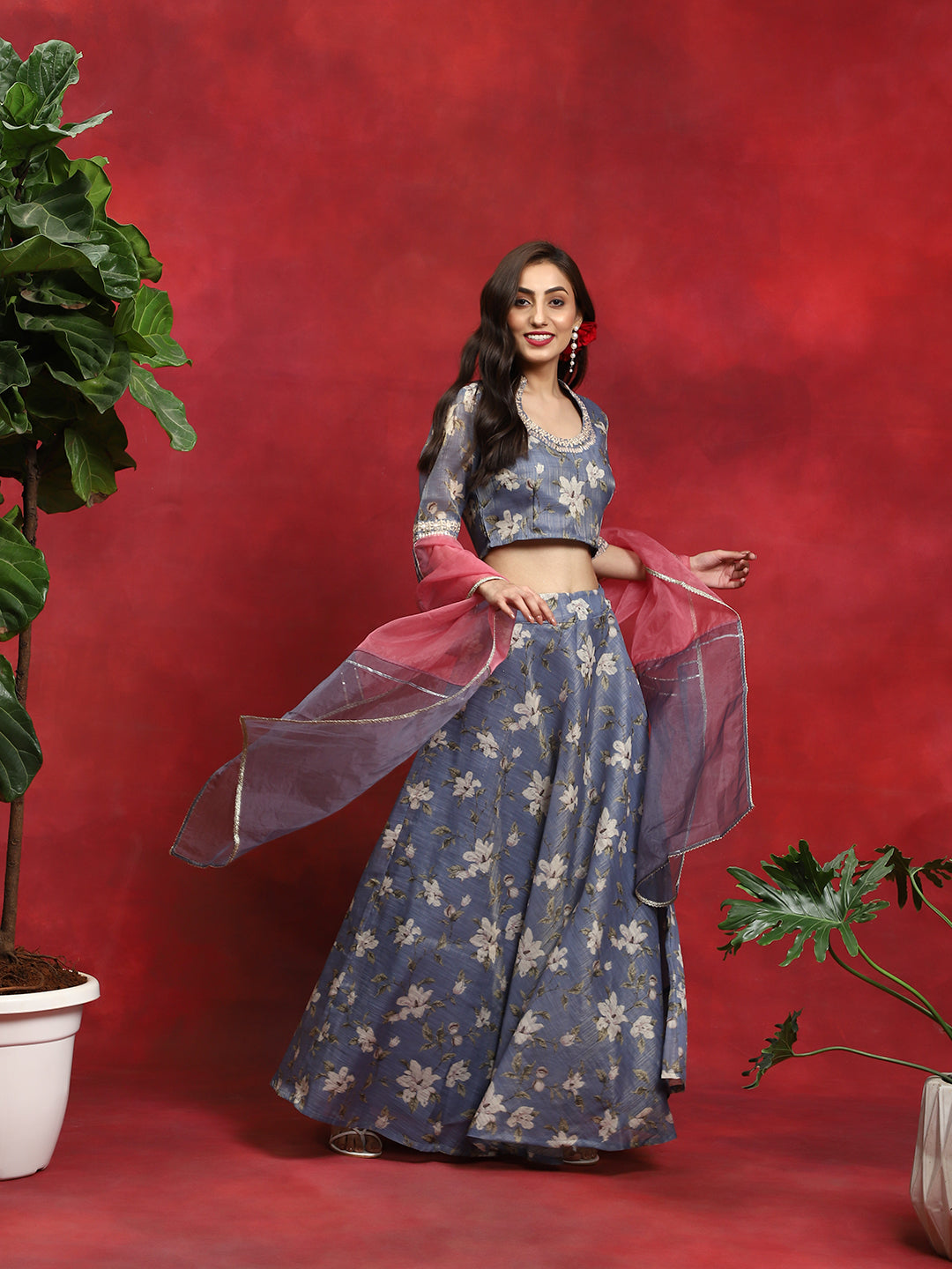 Grey Floral Print Couple Combo - Elganza
