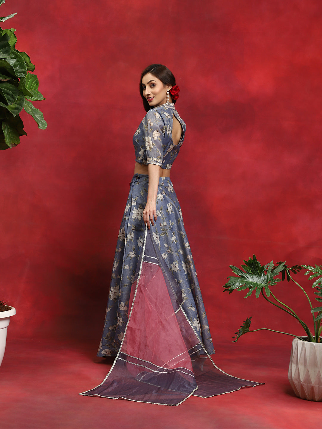 Grey Floral Print Couple Combo - Elganza