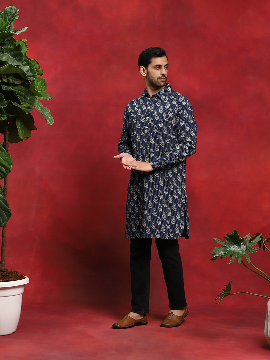 Navy Blue Printed Couple Combo Set