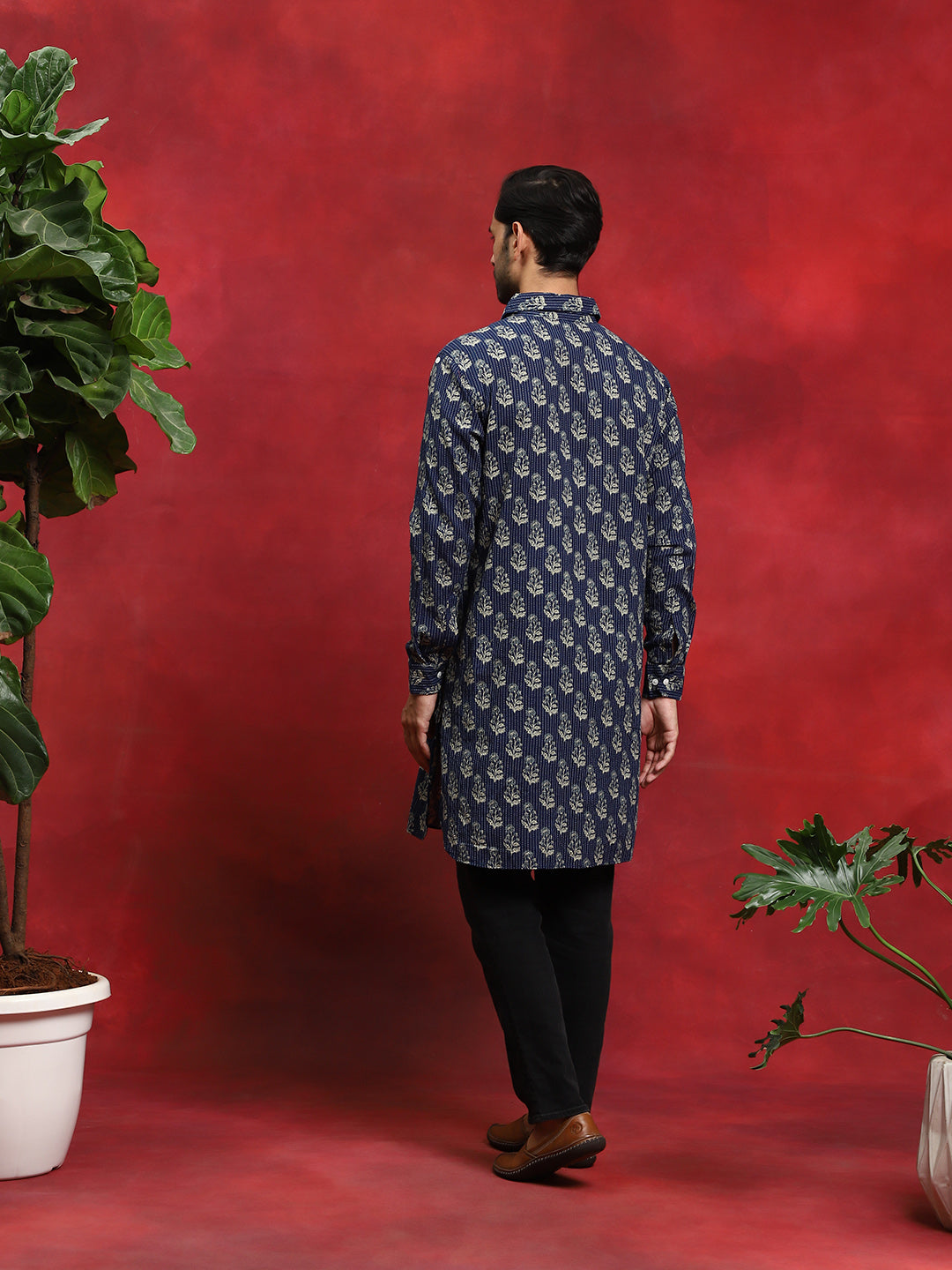Navy Blue Printed Couple Combo Set