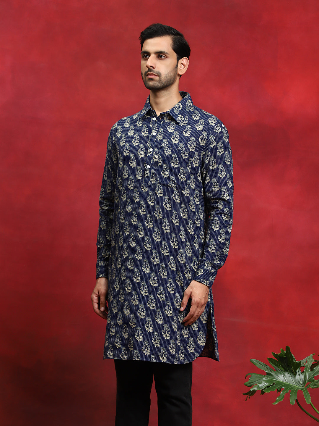 Navy Blue Printed Couple Combo Set