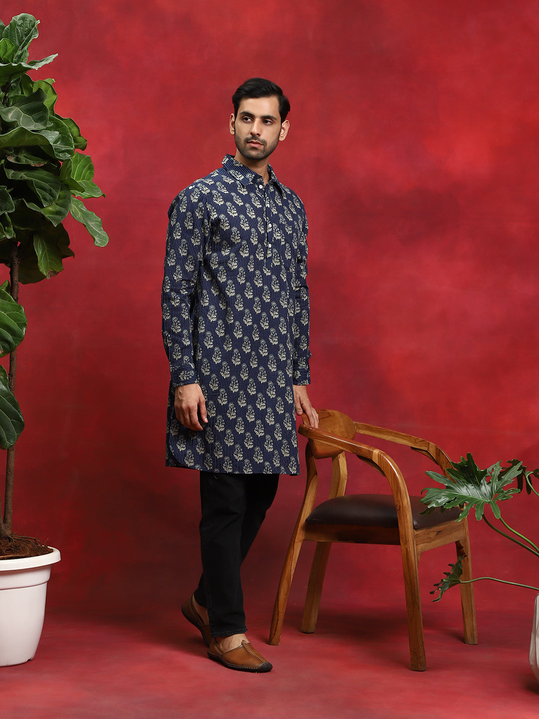 Navy Blue Printed Couple Combo Set