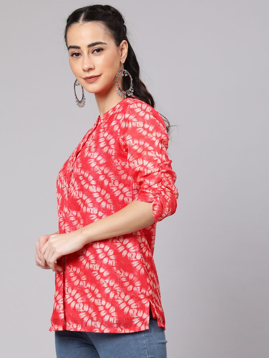 Red Leaf Print Tunic - Elganza