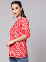 Red Leaf Print Tunic - Elganza