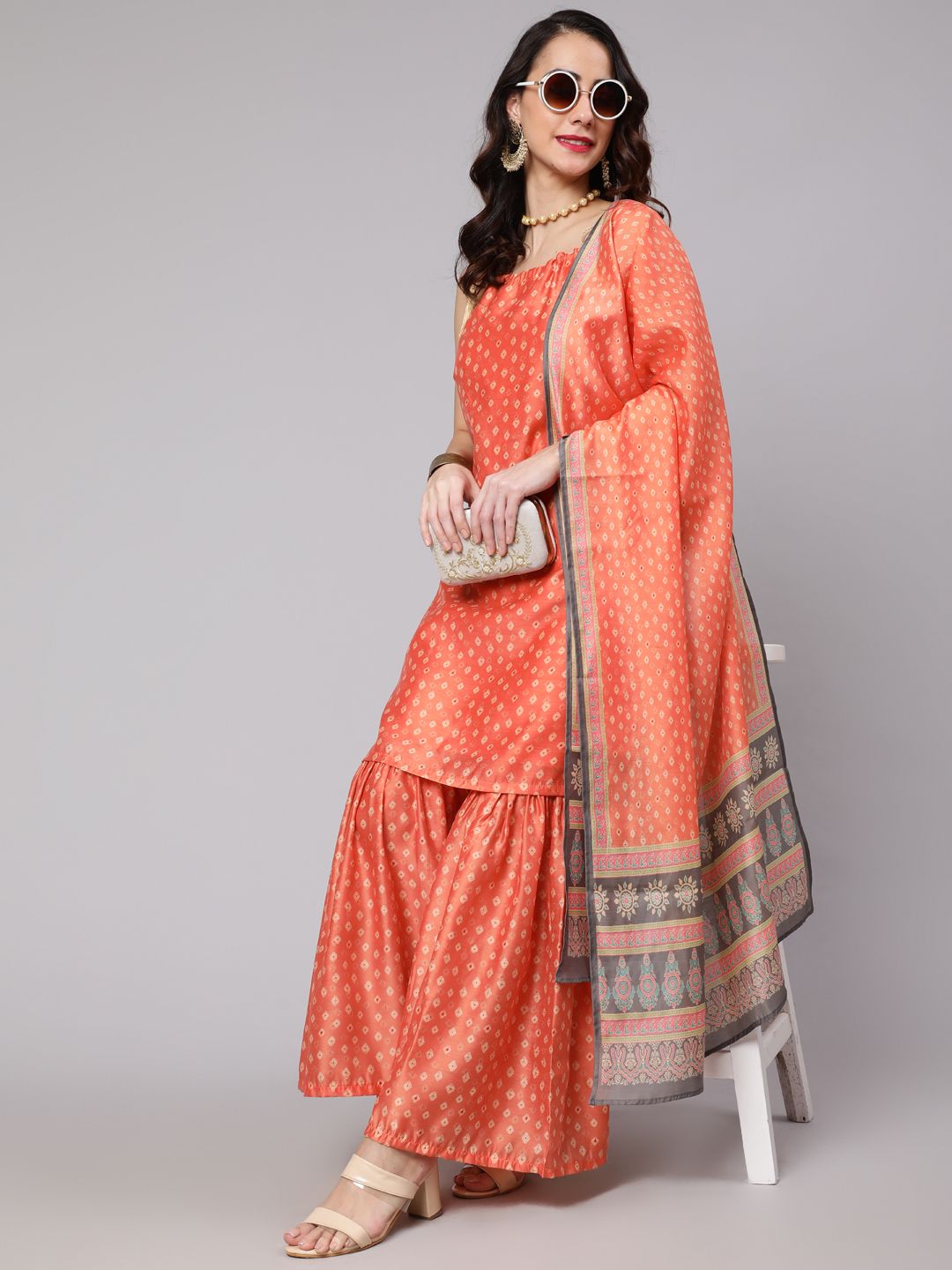 Orange Bandhani Print Couple Combo
