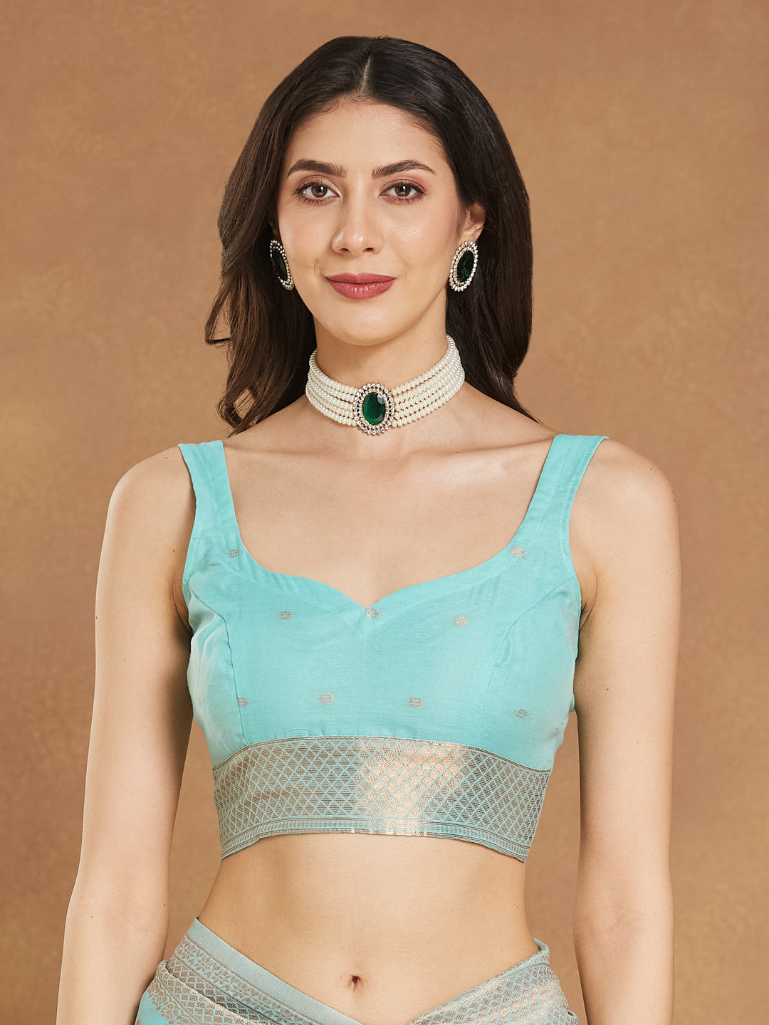 Women's Sea Green Linen Blend Ethnic Motifs Woven Design Jacquard Saree with Blouse Piece