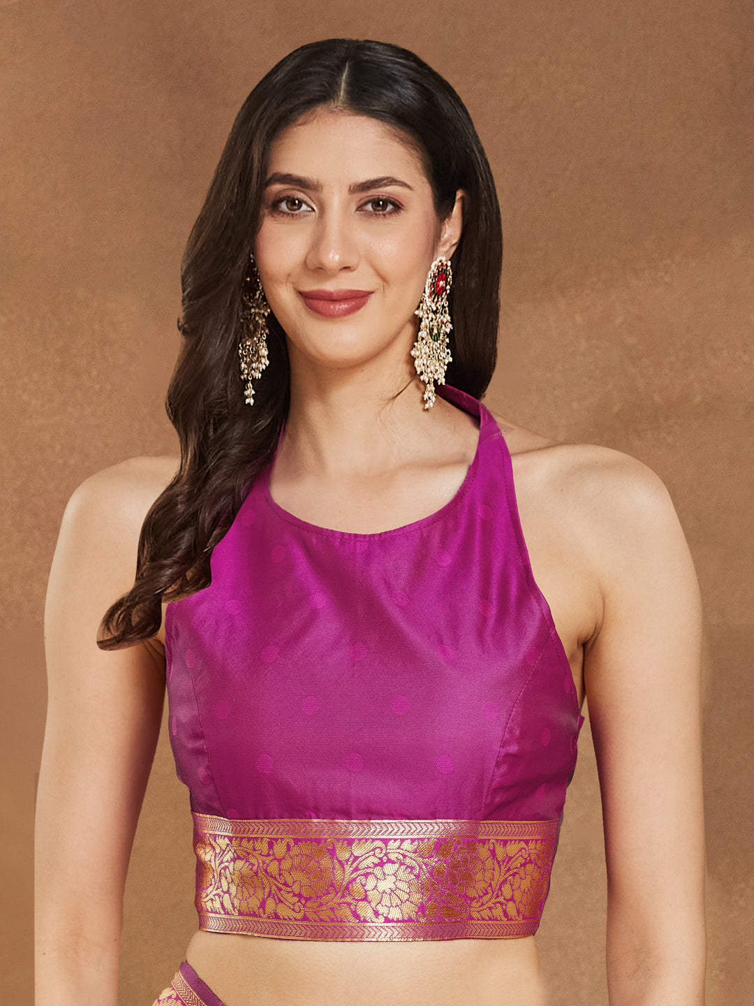 Women's Pink Silk Blend Ethnic Motifs Woven Design Jacquard Saree with Blouse Piece