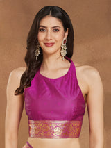 Women's Pink Silk Blend Ethnic Motifs Woven Design Jacquard Saree with Blouse Piece