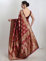 Women's Maroon Silk Blend Ethnic Motifs Woven Design Jacquard Saree with Blouse Piece