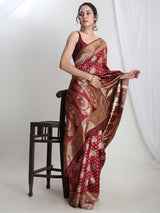Women's Maroon Silk Blend Ethnic Motifs Woven Design Jacquard Saree with Blouse Piece