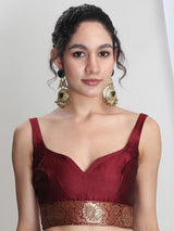Women's Maroon Silk Blend Ethnic Motifs Woven Design Jacquard Saree with Blouse Piece