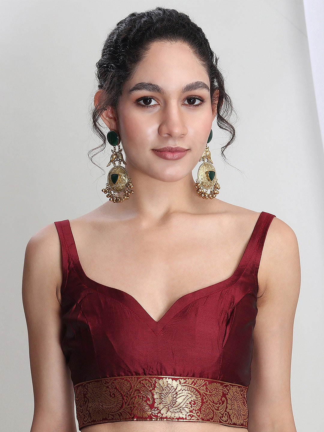 Women's Maroon Silk Blend Ethnic Motifs Woven Design Jacquard Saree with Blouse Piece