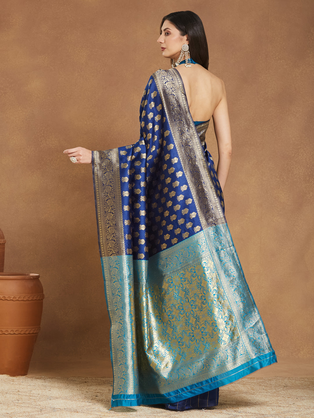 Women's Blue Silk Blend Ethnic Motifs Woven Design Banarasi Jacquard Saree with Blouse Piece