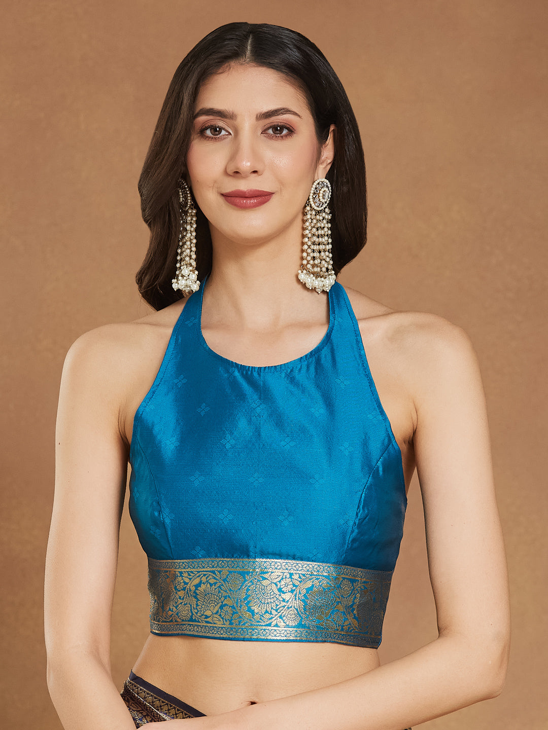 Women's Blue Silk Blend Ethnic Motifs Woven Design Banarasi Jacquard Saree with Blouse Piece