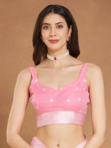 Women's Light Pink Silk Blend Floral Woven Design Jacquard Saree with Blouse Piece