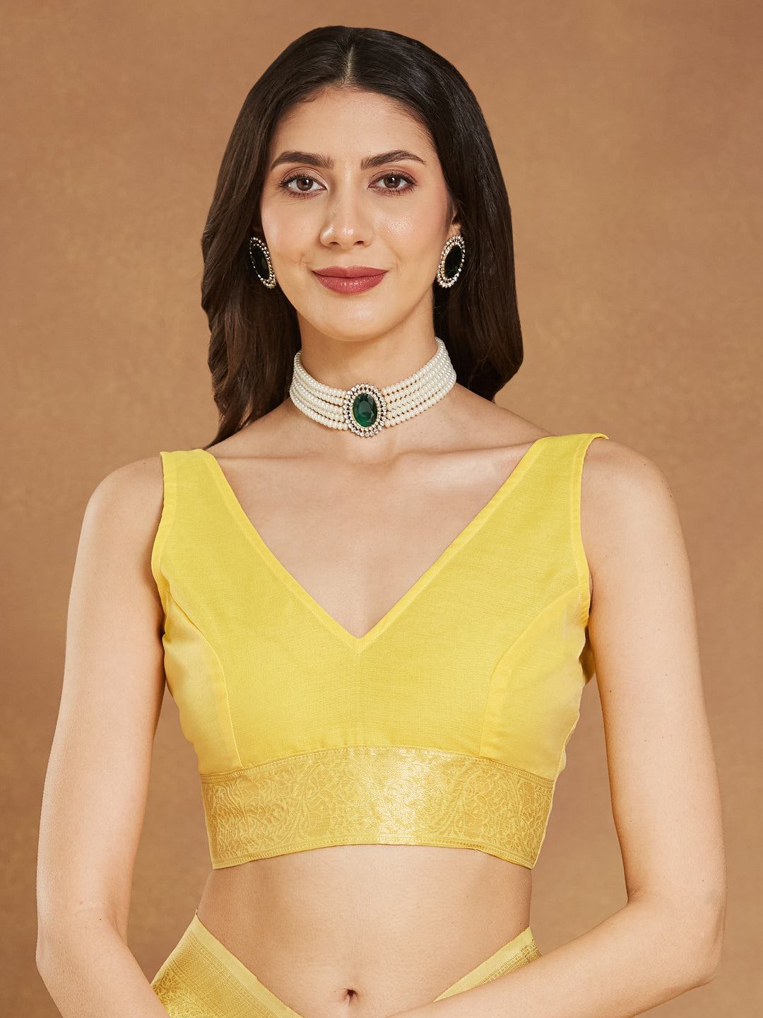 Women's Yellow Silk Blend Geometric Woven Design Jacquard Saree with Blouse Piece