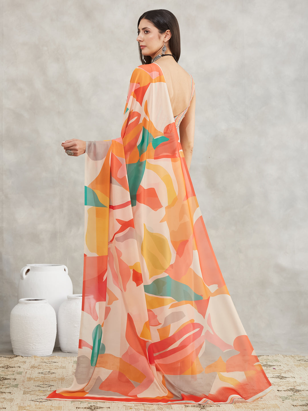 Women's Multicolor Georgette Abstract Printed Printed Saree with Blouse Piece