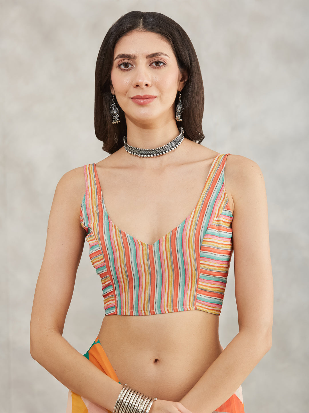 Women's Multicolor Georgette Abstract Printed Printed Saree with Blouse Piece