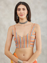 Women's Multicolor Georgette Abstract Printed Printed Saree with Blouse Piece