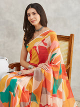 Women's Multicolor Georgette Abstract Printed Printed Saree with Blouse Piece