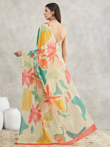 Women's Multicolor Georgette Tropical  Printed Printed Saree with Blouse Piece