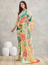 Women's Multicolor Georgette Tropical  Printed Printed Saree with Blouse Piece