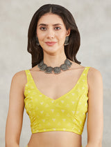 Women's Lime Yellow Georgette Floral Printed Printed Saree with Blouse Piece