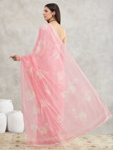 Women's Light Pink Georgette Floral Printed Printed Saree with Blouse Piece