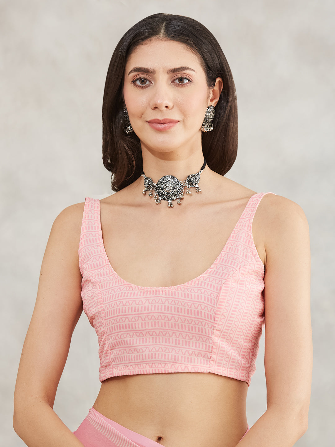 Women's Light Pink Georgette Floral Printed Printed Saree with Blouse Piece