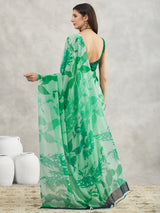 Women's Green Georgette Abstract Printed Printed Saree with Blouse Piece