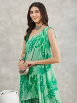 Women's Green Georgette Abstract Printed Printed Saree with Blouse Piece