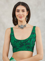 Women's Green Georgette Abstract Printed Printed Saree with Blouse Piece