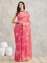 Women's Pink Georgette Geometric Printed Printed Saree with Blouse Piece