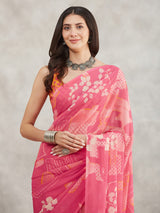 Women's Pink Georgette Geometric Printed Printed Saree with Blouse Piece