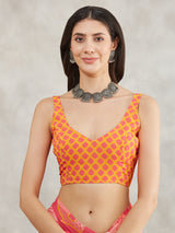 Women's Pink Georgette Geometric Printed Printed Saree with Blouse Piece