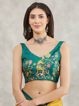 Women's Mustard Silk Blend Ethnic Motifs Printed Printed Saree with Blouse Piece