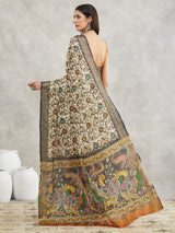 Women's Olive Green Silk Blend Floral Printed Printed Saree with Blouse Piece
