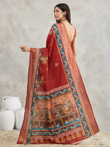 Women's Rust Silk Blend Paisley Printed Printed Saree with Blouse Piece