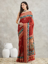 Women's Rust Silk Blend Paisley Printed Printed Saree with Blouse Piece