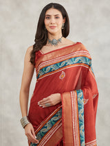Women's Rust Silk Blend Paisley Printed Printed Saree with Blouse Piece