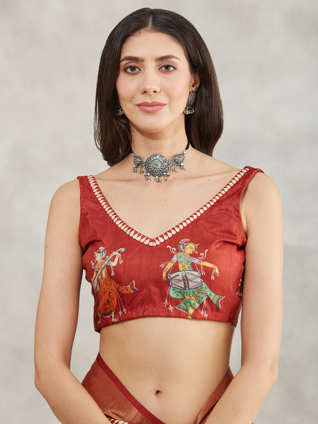 Women's Rust Silk Blend Paisley Printed Printed Saree with Blouse Piece