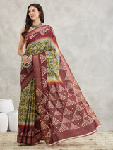 Women's Yellow Silk Blend Ethnic Motifs Printed Printed Saree with Blouse Piece