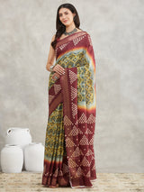 Women's Yellow Silk Blend Ethnic Motifs Printed Printed Saree with Blouse Piece
