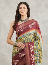 Women's Yellow Silk Blend Ethnic Motifs Printed Printed Saree with Blouse Piece