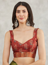 Women's Mehndi Green Silk Blend Bandhani Printed Printed Saree with Blouse Piece