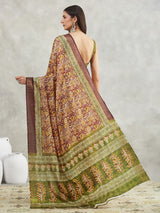 Women's Burgundy Silk Blend Paisley Printed Printed Saree with Blouse Piece