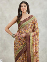 Women's Burgundy Silk Blend Paisley Printed Printed Saree with Blouse Piece