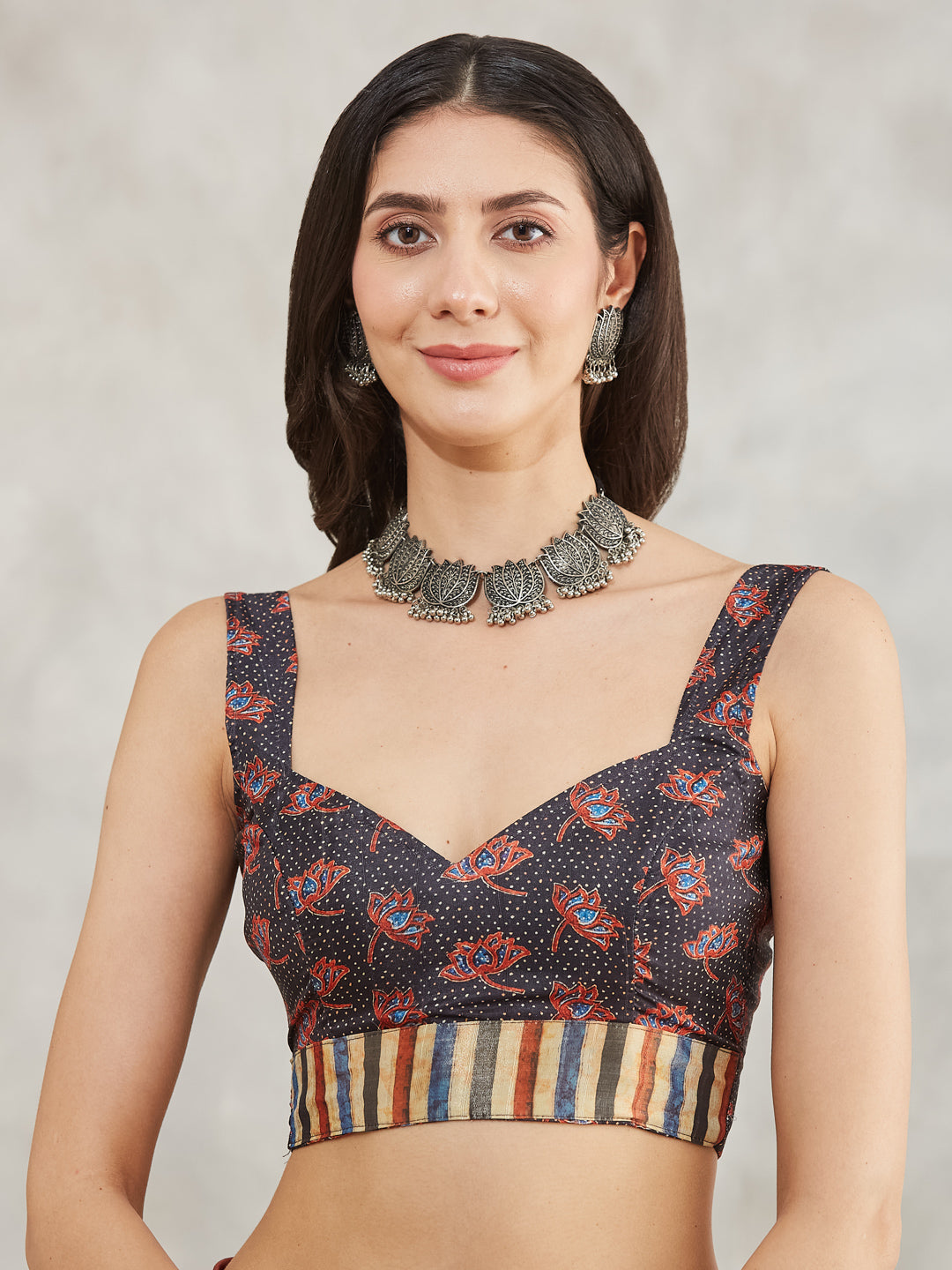 Women's Rust Orange Silk Blend Bandhani Printed Printed Saree with Blouse Piece