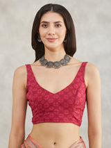 Women's Rust Linen Blend Batik Printed Printed Saree with Blouse Piece